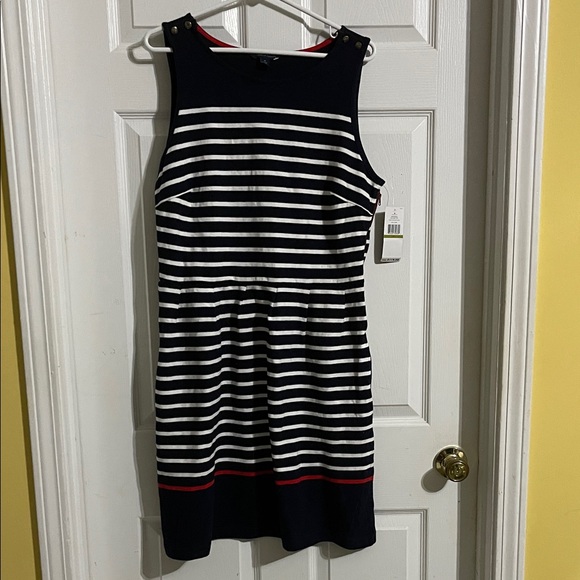 NWT Tommy Hilfiger Nautical Striped Dress - Navy and White size 14 - Picture 1 of 11